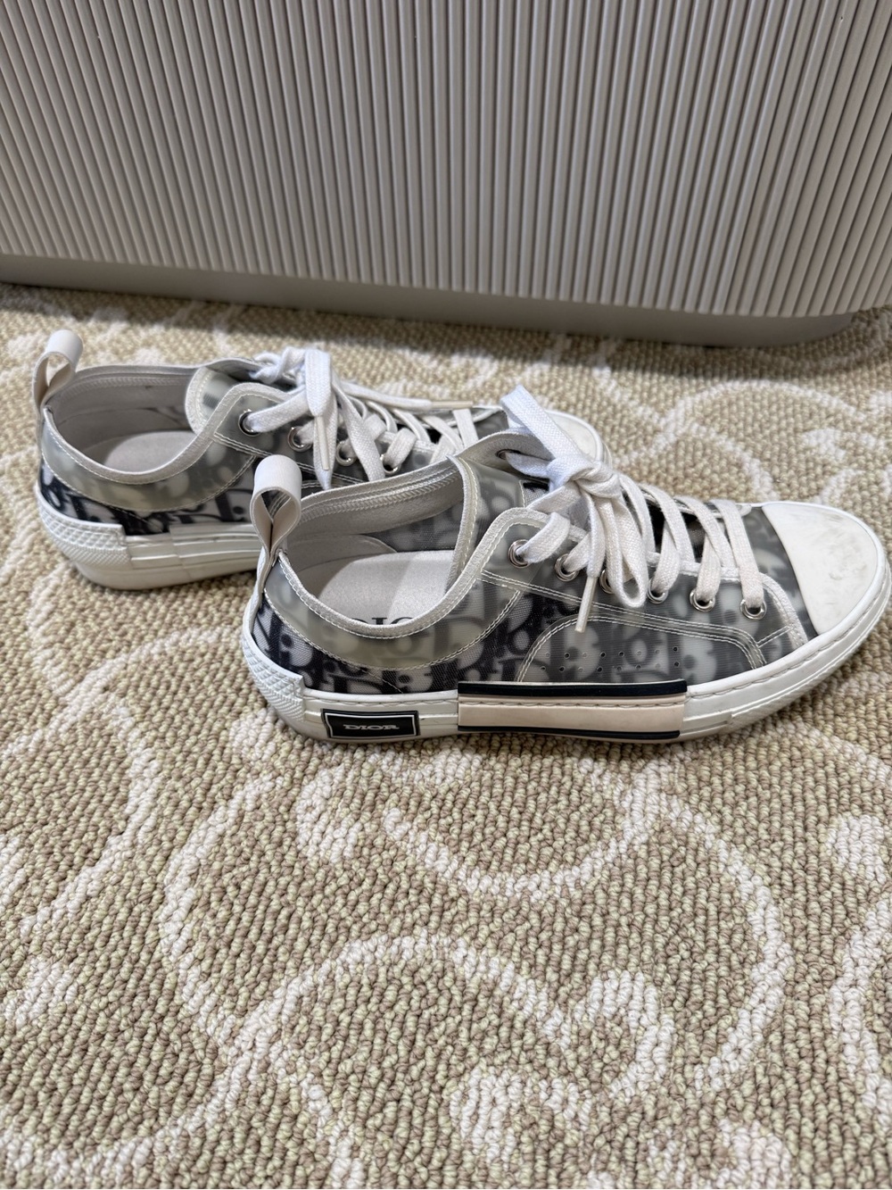 Dior Transparent Monogram Low-Top Sneakers in Silver and White - Picture 7 of 11